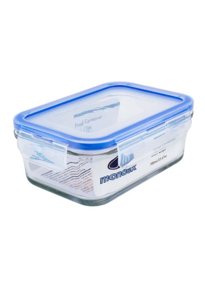 Buy 700Ml Rectangular Borosilicate Glass Food Storage Container with Blue Lid in UAE