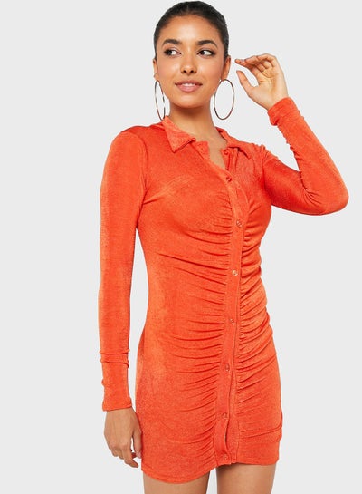 Buy Ruched Button Detail Dress in Saudi Arabia
