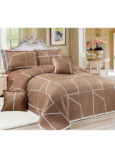 Buy Sleep Night Compressed 6Pcs Comforter Set, King Size 220 X 240Cm, Reversible Bedding Set for All Seasons, Double Side Quilt Stitching, Brown in Saudi Arabia