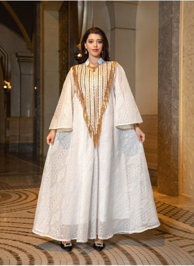 Buy Arab Dubai Mesh Sequins Embroidery Evening Robe For Women Jalabiyat Muslim Casual Loose Long Sleeve Clothing ﻿ in Saudi Arabia