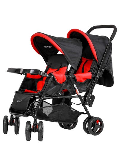 اشتري Double Adjustable Canopy Twin Baby Folding Stroller With Smooth Rolling Wheels And Safety Harness في الامارات