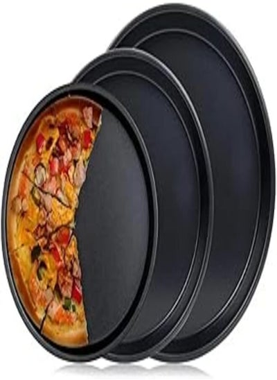 Buy peinat Pizza Pan, 3PCS Pizza Baking Pan Black Baking Sheets for Oven Nonstick Round Pizza Tray 8/9/10 inch Bakeware Carbon Steel Sheet Pans for Cooking Multifunction in Egypt