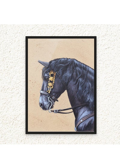 Buy Art Decor Framed Fine Art of Black Horse Equestrian Artwork Animal Portrait Wall Art Print Wall Decor for Home Living Room Bedroom Office Studio and Gifting in UAE