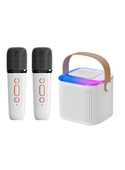 اشتري ELIKLIV Mini Karaoke for Adults and Kids, Portable Bluetooth Speaker with 2 Wireless Microphone, Led Lights Karaoke Gifts for Girls Boys Birthday Home Party- White في السعودية