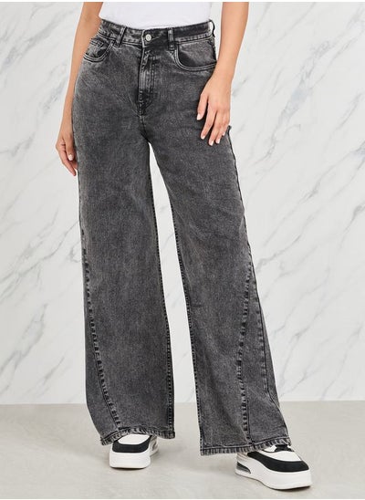 Buy Side Cut and Sew Panel Straight Fit Jeans in Saudi Arabia