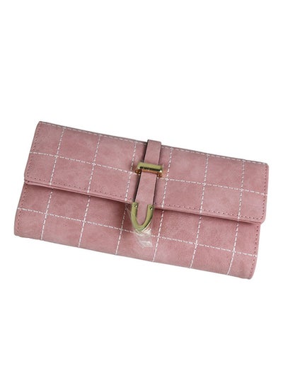 Buy Leather Trifold Long Zipper Wallet Peach in UAE