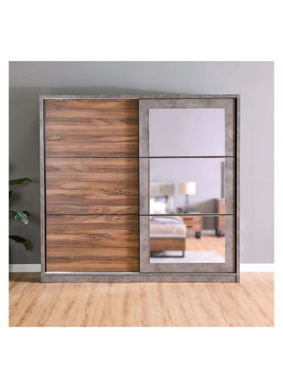 اشتري Norden Wardrobe Cabinet Modern Sliding Door Closet Clothes Storage Organizer For Bedroom Walnut/Stone Grey 224x60x211 cm في الامارات