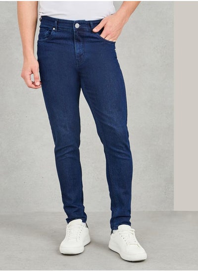 Buy Mid Rise Dark Wash Skinny Fit Jeans with Pockets in Saudi Arabia