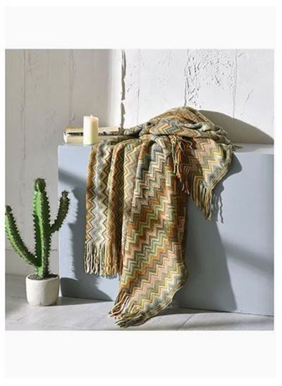 Buy Fringed Design Blanket Cotton Multicolour 127x152cm in UAE