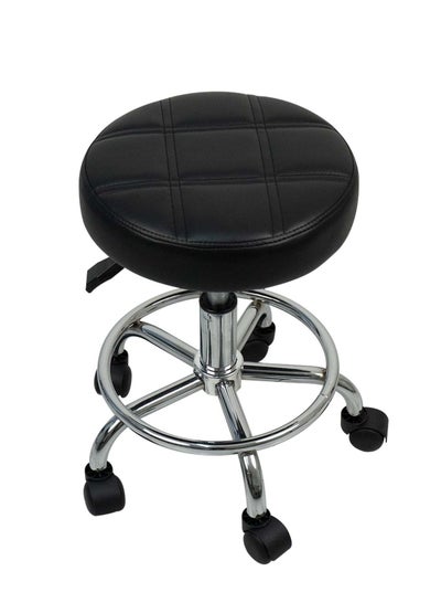 Buy Bar Chair Round Rolling Stool Chair with Faux Leather Height Adjustable for Salon, Office, Home and  Lab (Black) in UAE