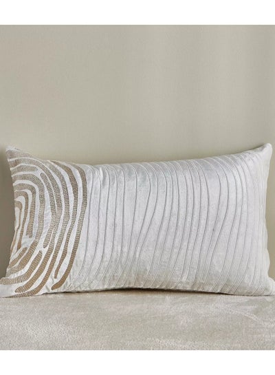 Buy Sama Juan Wave Velvet Zari Embroidered Filled Cushion 30x50 cm in Saudi Arabia