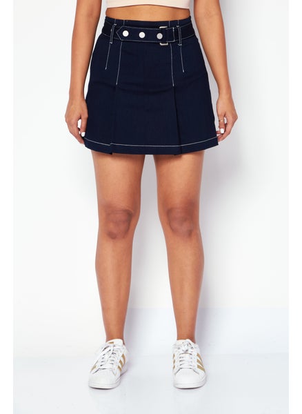 Buy Women Solid Denim Mini Skirt, Navy Blue in UAE