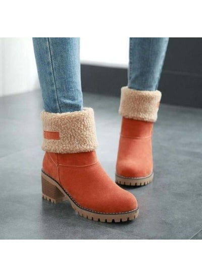 اشتري 2020 Winter new female ladies plus velvet warm two wear thick heel foreign trade large size cotton shoes cotton boots snow boots wholesaleOrange Orange في الامارات