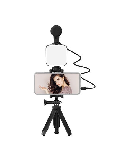 اشتري Smartphone Vlogging Kit Tripod Phone Holder + Microphone + Video Light + Clip + 3.5mm TRS to TRRS Audio Cable for Live Stream Video Recording في السعودية