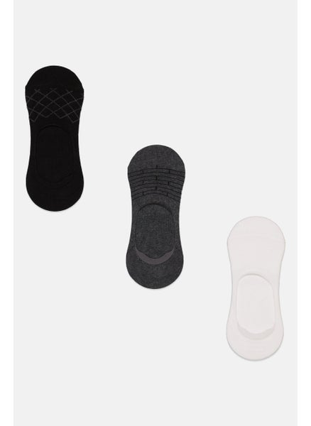 Buy Men 3 Pair Knitted Invisible Socks, Black/Grey/White in UAE