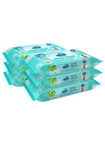 اشتري [ New Launch ] Glider Baby Wipes ; 25 Wipes;Pack ; Soft And Thick With 98% Water ; Aloe Vera & Vitamin E ; (Pack Of 6 (150 Wipes) في الامارات