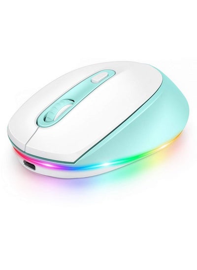 Buy Bluetooth Mouse Ultraquiet Rechargeable Lightup Wireless Mouse (Bluetooth 3.05.0+Usb) For Computer Laptop Notebook Kids' Chromebook Mac And Windows Mint Green in UAE