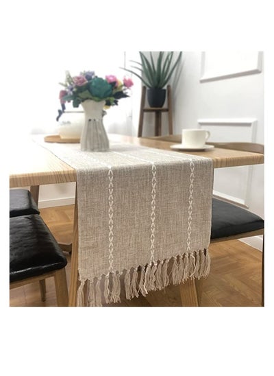 اشتري Braided Farmhouse Table Runner, Cotton Linen Boho Table Runner, Vintage Woven Table Runner, Cotton Linen Table Decorations with Tassel for Dining Party Holiday Braided Desert Sage 13 x 70'' في السعودية