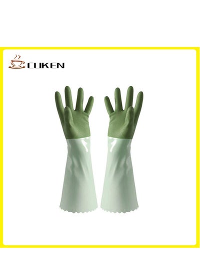 Buy Household Cleaning Gloves 1 Pair Reusable Kitchen Dishwashing Gloves with Latex Free, Cotton Lining, Waterproof, Non Slip in Saudi Arabia