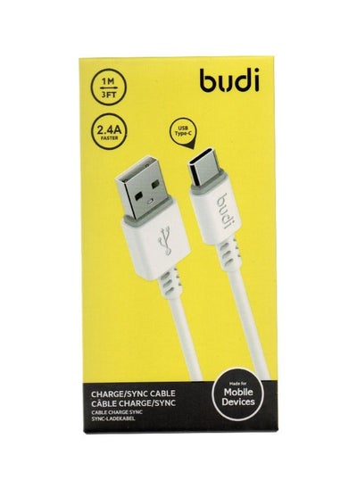 اشتري Budi 2.4A Type-C Data Cable With Fast Charging 1meter DC011T10W - White في السعودية