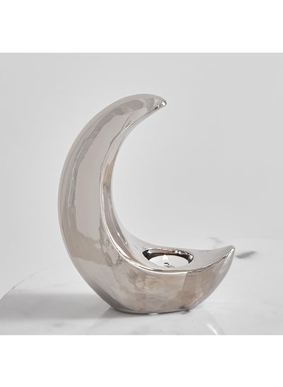 Buy Ash Ceramic Chrome moon candle holder 15.1 x 18.6 x 6.3 cm in Saudi Arabia