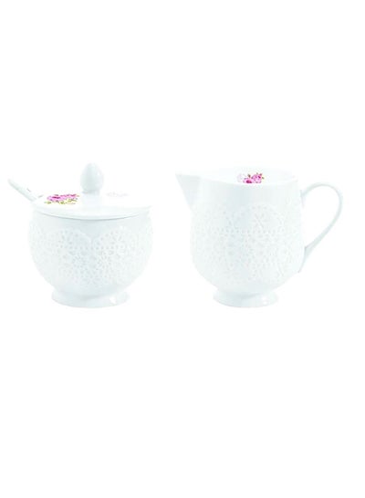 Buy Nuova R2S 2-Piece La Belle Maison Creamer And Sugar Bowl Set White And Pink 150ml in Saudi Arabia