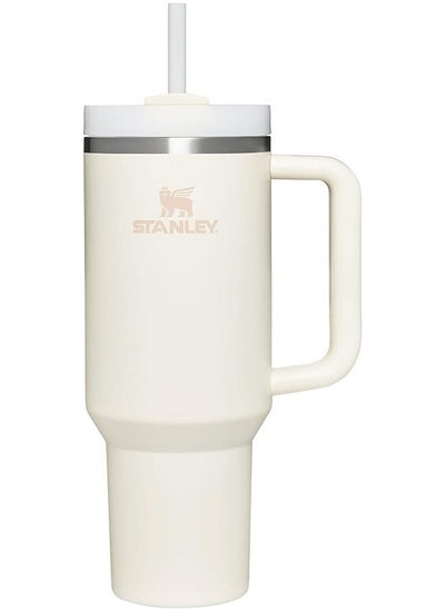 اشتري Stanley Quencher H2.0 FlowState Stainless Steel Vacuum Insulated Tumbler with Lid and Straw for Water, Iced Tea or Coffee Smoothie & More - Cream, 40 oz Water Bottle في الامارات