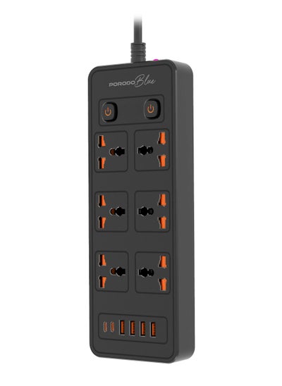 Buy 6 AC Power Socket With X2 USB-C X4 USB-A and Port UK / 3m Wire / Power Switch Control / Safety Shutters - Black in UAE