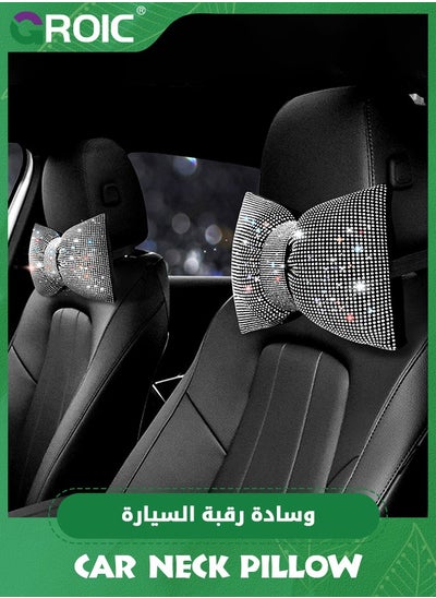 Buy Bling Car Pillows, Rhinestones Bowknot Bling Car Headrest Pillow,Car Neck Pillow for Driver, White Crystal Diamond Car Accessories,Car Headrest Neck Pillow,Neck Support for Driving in Saudi Arabia