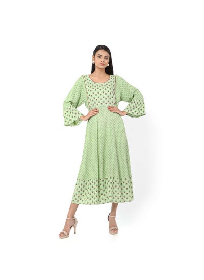 اشتري VISCOSE LONG FRILL SLEEVES DOT PRINTED ELEGANT ARABIC JALABIYA KAFTAN DRESS في السعودية