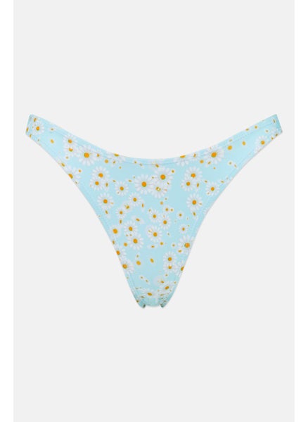 Buy Women Floral Print Pull On Bikini Bottom, Blue in UAE