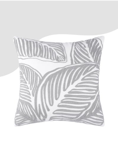 Buy Decorative leaf Embroidered Cushion Cover Grey/White 45x45Cm (Without Filler) in Saudi Arabia