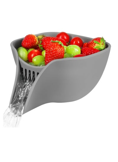 Buy Multifunctional Drain Basket, Colander Bowl with Spout for Washing Fruits and Vegetables Salad,Small Silicone Pasta Strainer Dishwasher Safe, Grey in Saudi Arabia