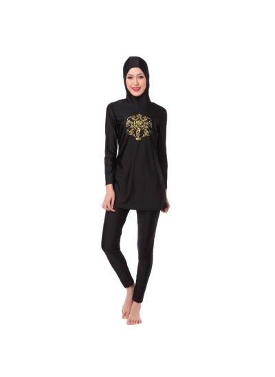 Buy 2-Piece Sun Protection Conservative Swimwear Burkinis Set Black in UAE