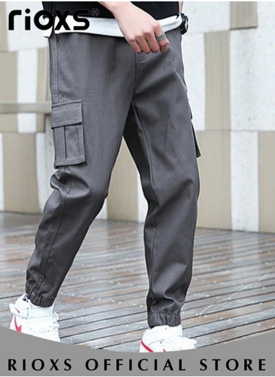 Buy Men's Cargo Pants Casual Sports Sweatpants Running Drawstring Sweatpants Tiny Harem Pants With Multiple Pockets in UAE