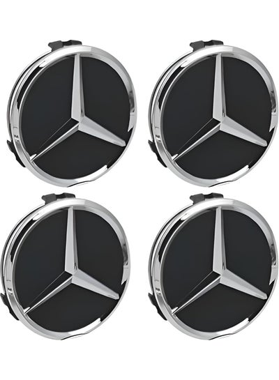 4 Pcs 75mm Black Wheel Center Hub Caps for Mercedes-Benz | Easy Snap ...