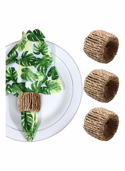 اشتري Woven Napkin Rings Set of 4, Natural Farmhouse Napkin Ring, Handmade Rattan Napkin Holder Rings Table Setting for Family Gathering, Wedding, Banquet, Thanksgiving, Theme Party في السعودية