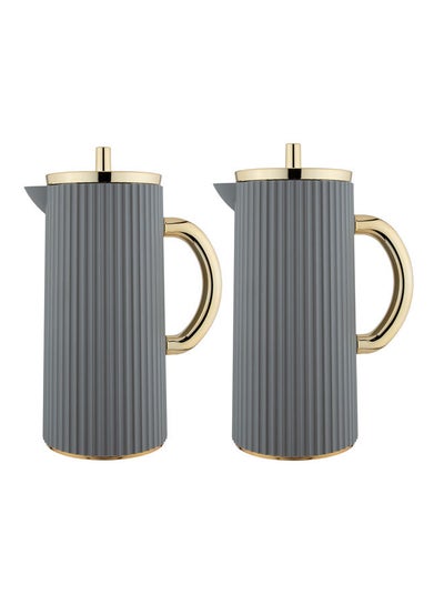 Buy 2 Piece Leena Coffee And Tea Vacuum Flask Set 1.0/0.7 Liter  Dark Grey/Gold in Saudi Arabia