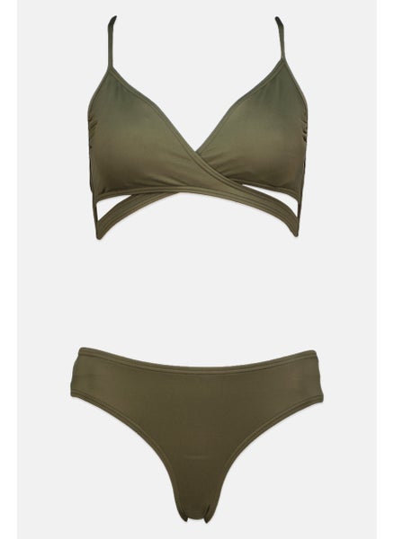 اشتري Women 2 Pieces Padded Wireless Solid Bikini Set, Olive في الامارات