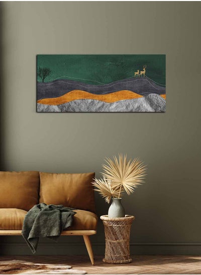 Buy Framed Canvas Wall Art Stretched Over Wooden Frame, Panorama Orientation Deer and Forest Abstract Art Painting, For Home, Living Room, Office Décor in Saudi Arabia