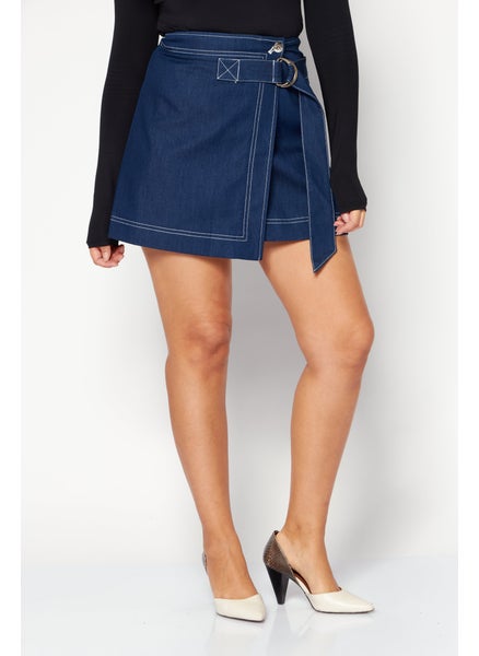 Buy Women Solid Denim Midi Skirt, Navy Blue in UAE