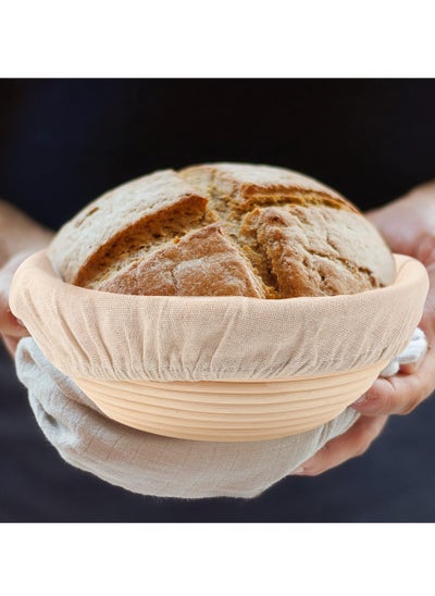 Buy 1 Pcs Complete Banneton Bread Proofing Basket Set, 9-inch Round Rattan Bowl with Liner Baking Supplies for Artisan Sourdough Bread Making in UAE