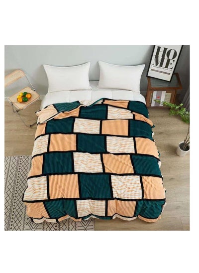 Buy Super Comfortable Soft Mink Feel Blanket Velvet Stripes Pattern Throw Blanket on Sofa/Bed/Travel Breathable in UAE