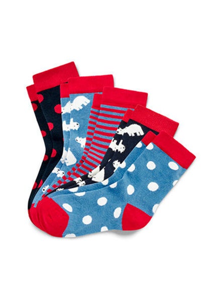 Buy Toddlers Boy 5 Pairs Graphic Socks, Red/Blue Combo in UAE