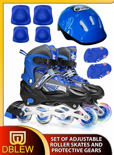 Buy Adjustable Size Breathable Kids Inline Roller Skates with Safety Gear Set Helmet Knee Elbow Wrist Pads Carry Bag Fun Outdoor Sports Activity for Children Boys and Girls Blade Wheel Skating Shoes in UAE
