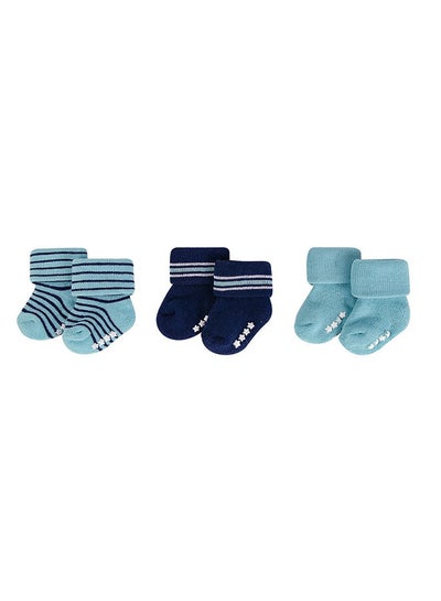 اشتري Baby Terry Socks With Non-Skid 3 Piece Mint Navy Stripes في الامارات