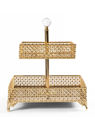 اشتري Piramit Large 2 - Tier Square Platter, Gold - 25x25x30 cm في الامارات