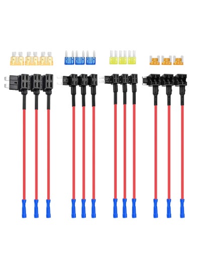 اشتري 12 Pack 12V Car Add-a-Circuit Fuse Tap, Standard Mini Micro2 and Low Profile Fuse Taps, Fuse Holders Adapter Kits, 4 Types ATO ATC ATM APM Fuse Holder for Cars Trucks Boats في الامارات