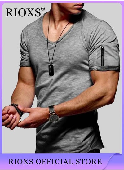 Buy Mens V Neck T-Shirts Tops Casual Basic Shirts Summer Slim Fit Tee in Saudi Arabia