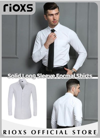 Buy Men's Solid Long Sleeve Formal Shirts Regular Fit Dress Shirt Business Casual Button Down Shirts in Saudi Arabia